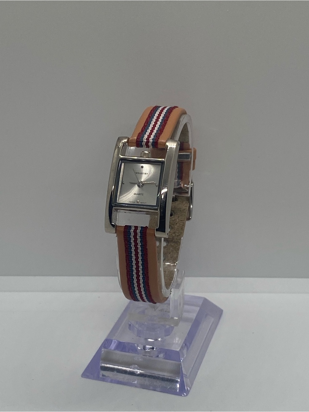Industry Silver-Tone Quartz Watch with Tan Multi-Stripe Strap
